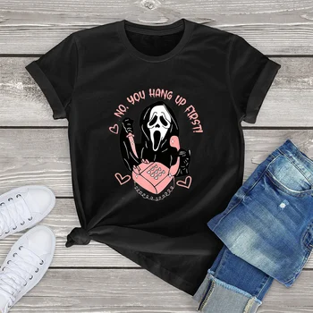100 % Pamuk Ghostface Arayarak Cadılar Bayramı Komik Hiçbir Asmak Ilk Hediye Kadın Giyim günlük t-Shirt Tee Kadın Streetwear Tops