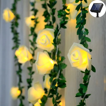 20 / 30leds Güneş Enerjili Gül Çiçek Dize ışıkları Simülasyon Asma Yaprağı Peri İşık Noel Dekorasyon Garland Lamba oda İçin