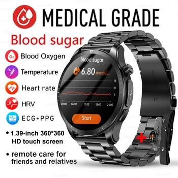 2023 Kan Şekeri akıllı saat Erkekler EKG PPG Kalp Hızı Vücut Sıcaklığı Sağlık İzleme Su Geçirmez Tam Dokunmatik Ekran Smartwatch