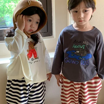 2023 Sonbahar Yeni Çocuk Karikatür Baskı Uzun Kollu T Shirt Bebek Erkek Kız Pamuk Dip Üstleri Çocuklar Rahat Çok Yönlü Kazak
