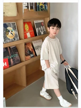 2023 Yaz Çocuk Setleri kısa kollu tişört Pantolon Düz Renk Kore Tarzı Basit Rahat Serin Moda Çocuklar için