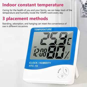 3 in 1 LCD Elektronik Dijital Sıcaklık Nem Ölçer Çalar Saat Kapalı Açık Termometre Higrometre Hava İstasyonu Saat