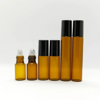 50 adet 3ml 5ml 10ml Amber İnce Cam rolon şişe Doldurulabilir Örnek Test uçucu yağ Şişeleri Rulo Metal Top Seyahat için