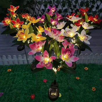 7 kafa Güneş Orkide Lamba Yeni LED Villa Bahçe Dekorasyon Açık Su Geçirmez Zemin Ekleme Lambası Çim Simülasyon Çiçek Lambası