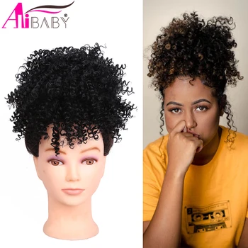 8 inç Kısa Afro Puf Sentetik Saç Topuz Kinky Kıvırcık Chignon Postiş Kadınlar İçin İpli At Kuyruğu Updo klipsli postiş