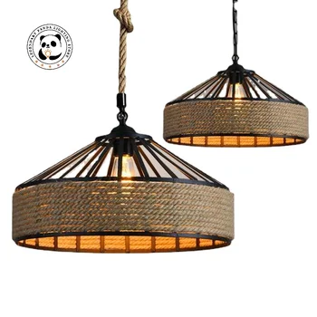 Ağrı klasik Sisal halat askılı lamba LED Minimalist Retro ev dekor asılı ışık antika endüstriyel lamba tavan avize