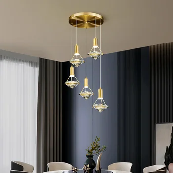 Bakır avize İskandinav restoran lamba modern parlaklık mutfak lambası led uzun çizgi tavan merdiven çubuğu kristal mutfak lambası
