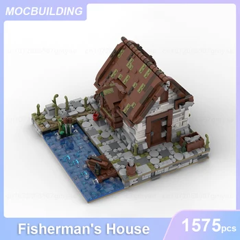 Balıkçı Evi Modeli MOC Yapı Taşları DIY Tuğla Mimari Eğitici Ekran Çocuk Oyuncakları Çocuk Hediyeler 1575 ADET