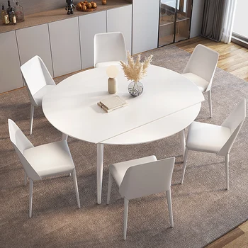 Beyaz Yuvarlak Yemek masası Seti Sandalye Modern Lüks Oturma Odası Yemek Masası Ücretsiz Kargo Mesas De Comedor Ev Dekorasyon