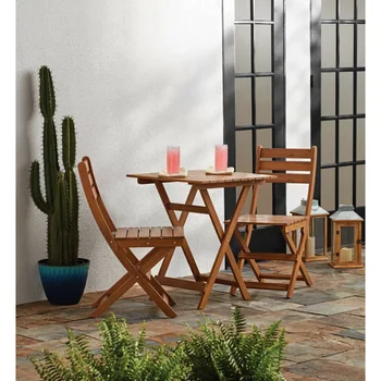 Dayanakları Açık Veranda 3 Parçalı Ahşap Bistro Seti, Doğal Renk dış mekan mobilyası seti veranda mobilyaları