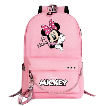 Disney Mickey Minnie Mouse Sırt Çantaları Öğrenciler okul çantası Kadın Erkek Rahat dizüstü bilgisayar seyahat Sırt Çantası ile Şarj USB Genç