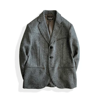 Erkek Tüvit Blazer Düz yaka Beyler iş tarzı Vintage Çuval Takım Elbise