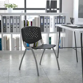 Flaş Mobilya HERCULES Serisi 880 lb. Titanyum Gri Toz Boyalı Çerçeveli Kapasite Siyah Plastik Yığın Sandalye