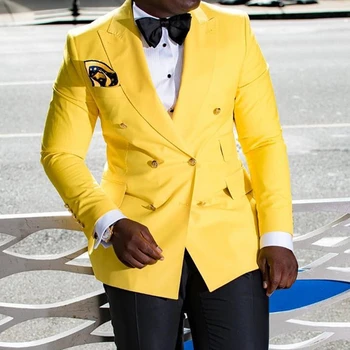 Kruvaze Afrika Rahat Takım Elbise Erkekler için Slim Fit Düğün Damat Smokin 2 Adet Özel Balo Moda Elbise (Blazer + Pantolon)