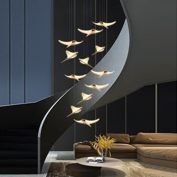 Martı Merdiven Kolye Lamba Modern Yaratıcı Dubleks Penthouse Villa Uzun Kolye Lamba Alışveriş Merkezi Lobi Lamba Özelleştirme