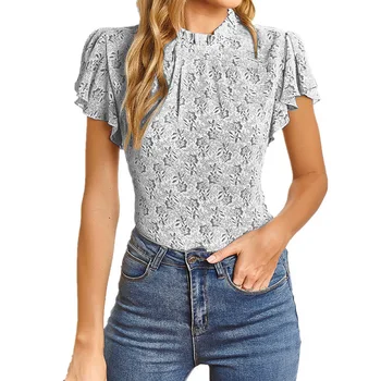 Moda Küçük Çiçek Pilili Dikiş Üst Yaz Streetwear Tüm Maç Kolsuz Üst T-shirt blusas mujer de moda 2023