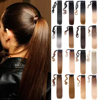 Mtmei Saç Uzun Düz Klip At Kuyruğu saç ekleme Etrafında Sarın Sentetik At Kuyruğu Sahte Saç Kadınlar İçin At Kuyruğu Sarışın