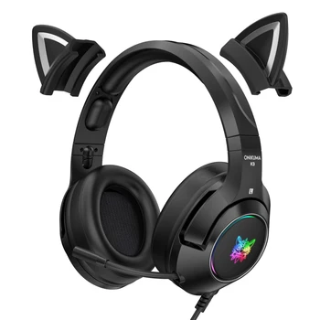Oyun kulaklığı Kedi Kulak Kablolu Kulaklık RGB Aydınlık Ergonomik Kulaklıklar Sevimli Hediye PC Laptop İçin Mic İle Kulaklık Oyun