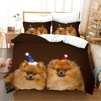 Pomeranian Yorgan yatak örtüsü seti Hayvan Köpekler nevresim takımı 3D Sevimli Hayvan Yatak Örtüsü Gençler İçin Çift Kraliçe Kral Polyester Nevresim