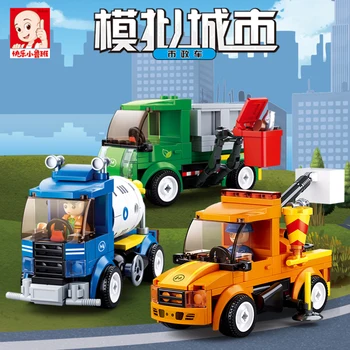 Sluban Yapı Taşı Şehir Kasaba Büyük Araçlar Belediye Araba çöp kamyonu 136 adet Eğitim Tuğla Oyuncak Çocuk-Perakende Kutusu Yok