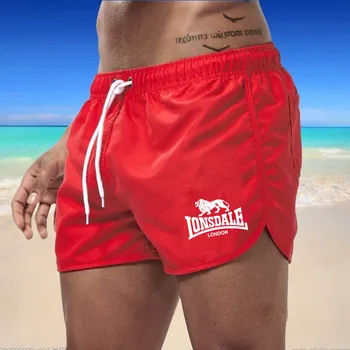 Yaz Yeni erkek plaj şortu Lonsdale baskı Spor Koşu kısa pantolon Yüzme Gövde Pantolon Çabuk kuruyan Hareketi Sörf Şort