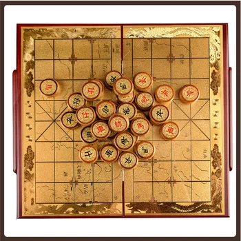 Yüksek Kaliteli Tahta Çin Satrancı Profesyonel Yüksek Kaliteli Altın Çin Satranç Taşları Ahşap Jogo De Tabuleiro Satranç Seti Lüks