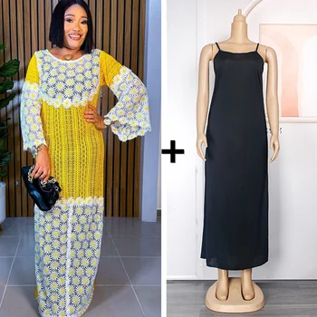Zarif Afrika Elbiseler Kadınlar için 2023 Yeni Müslüman Moda Abayas Robe Dashiki Ankara Dantel gelinlik Kaftan Uzun Maxi Elbise