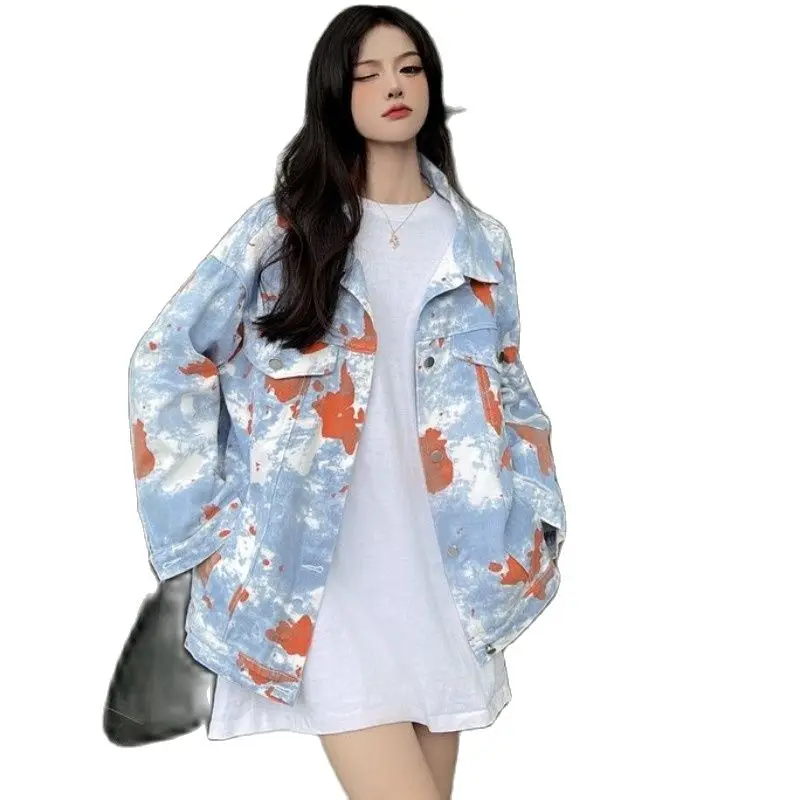 2023 Sonbahar Yeni Ceket Kadınlar İçin Bomba Sokak Kravat boyalı Chaqueta Kore Versiyonu Tek Göğüslü Yaka Gevşek Ücretsiz Kargo