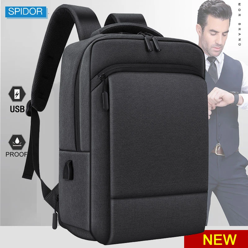 SPİDOR 2023 Yeni Anti-hırsızlık Moda Erkek Sırt Çantası Kadın İş 15.6 inç laptop çantası USB Şarj Seyahat Çantası