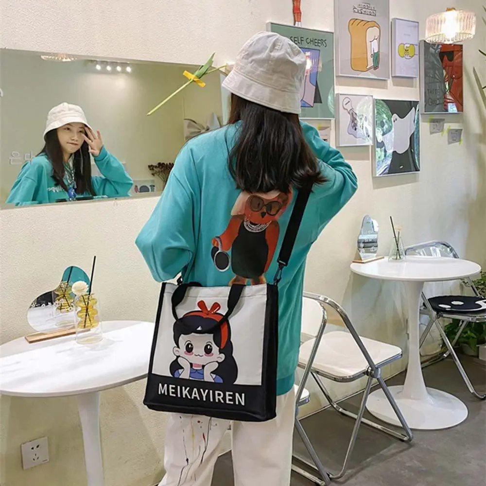 Öğrenciler Kızlar Kore Karikatür Moda Sevimli Kanvas Çanta Büyük Kapasiteli Çanta askılı çanta