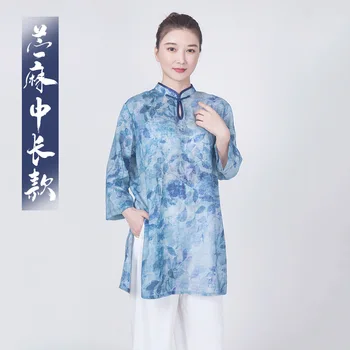 Çin Geleneksel Kadın Unisex Tai Chi Yoga Dövüş sanatları Wu Shu Takım Elbise Pamuk Keten Kazak + pantolon Egzersiz Rahat Tang Kıyafet