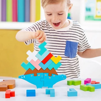 Çocuk oyuncakları Montessori Ahşap Denge Blokları Çocuklar Hayvan Dinozor Yapı İstifleme Oyunları Öğrenme eğitici oyuncak Bebek Hediyeleri